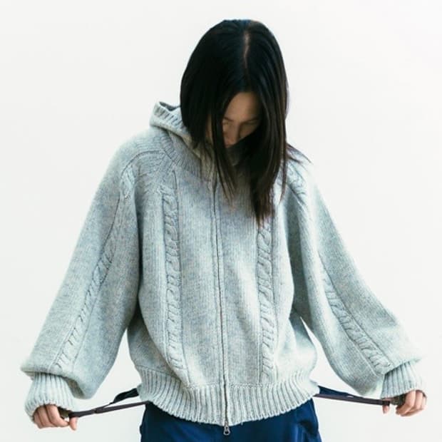 울리카상투스 후디드 로프 가디건 그레이