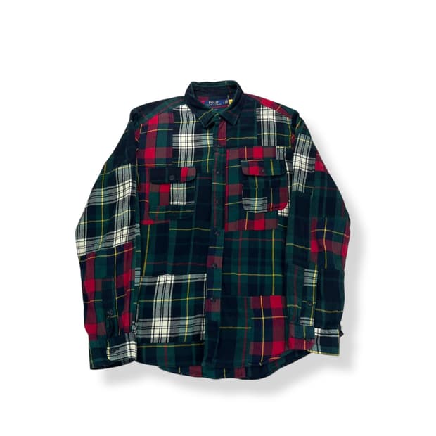 100 폴로 랄프로렌 신형라벨 패치워크 울 체크 셔츠