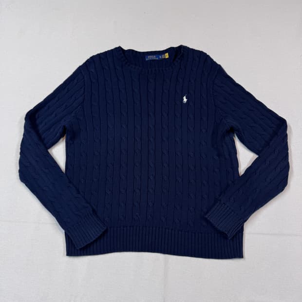 XL) 폴로 랄프로렌 케이블 꽈배기 니트 신형 큐알탭 네이비