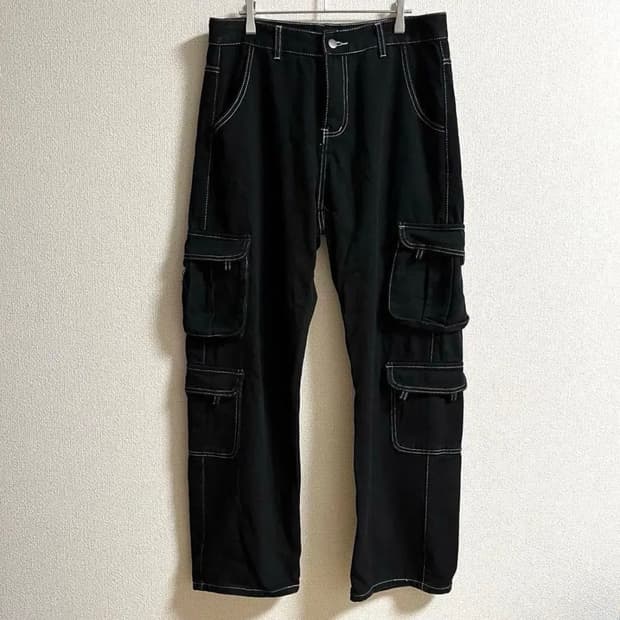 Manfinity 카고 팬츠 블랙 데님 스티치(L)