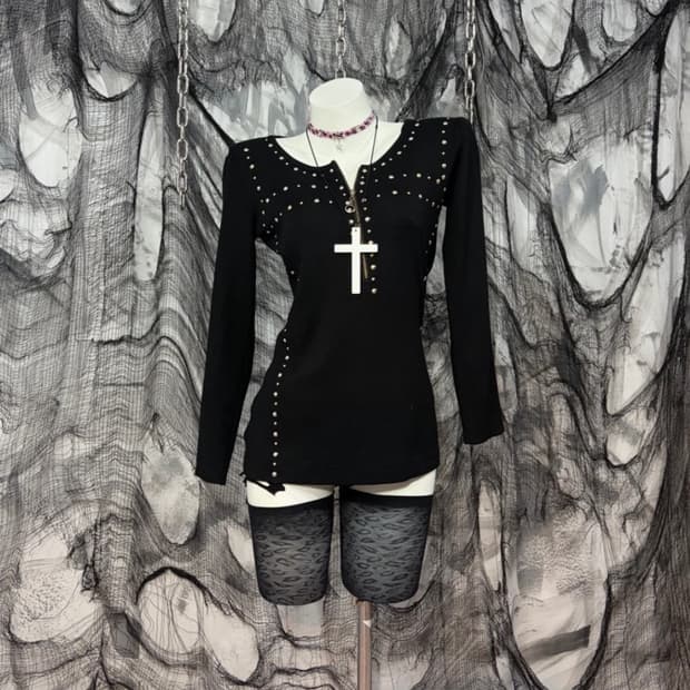 펑크 y2k 스터드 롱슬리브 긴팔티 탑