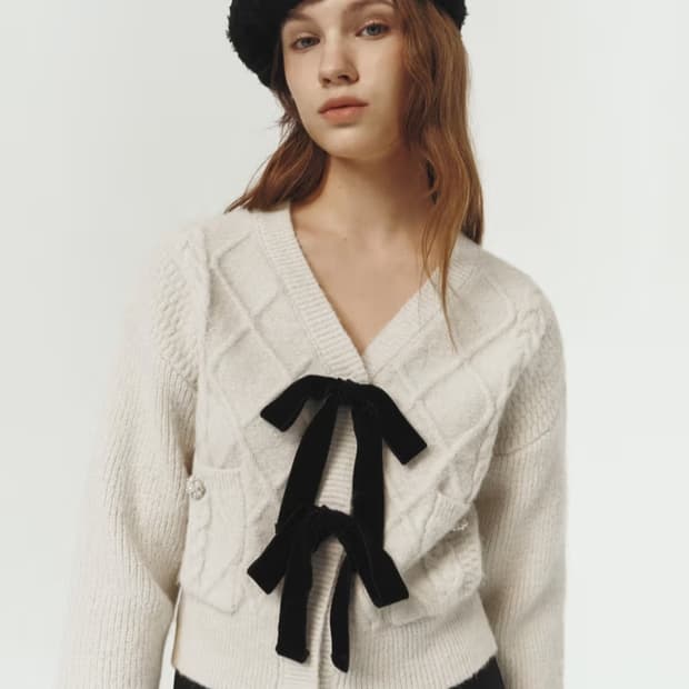 마리끌레르 울 리본 가디건 55사이즈