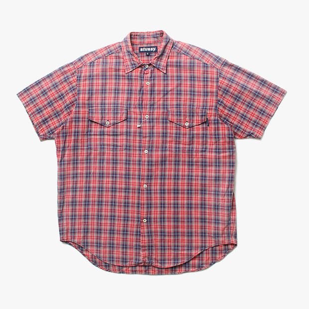 STUSSY "Red Check Half Shirts"