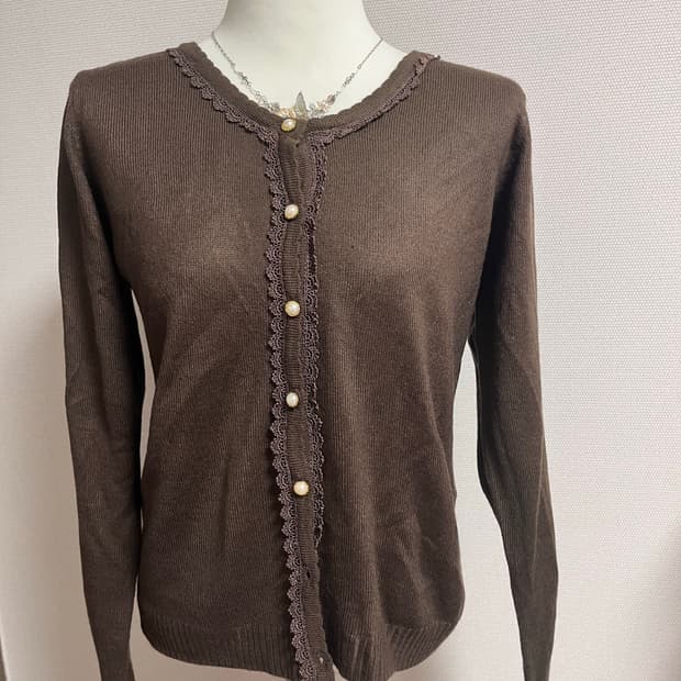 엑시즈팜 가디건 장미 자수 레이스 라떼갸루 모리 