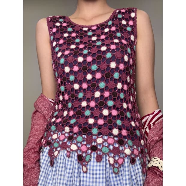 빈티지 핑크 크로셰 슬리브리스