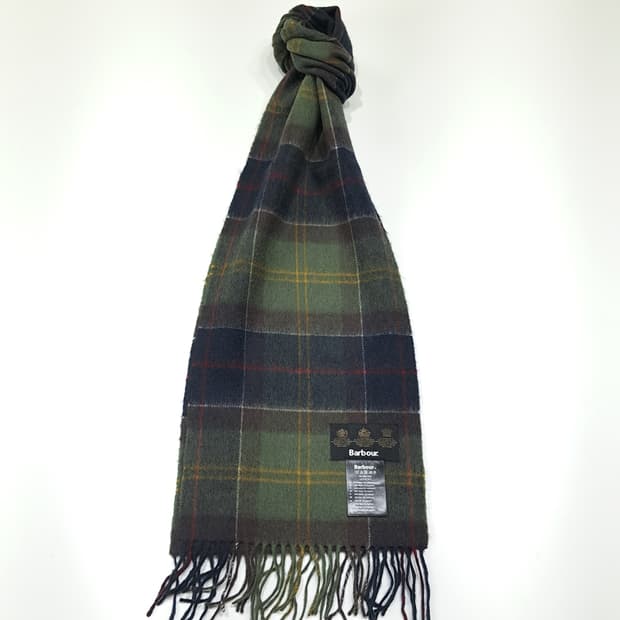 MX544 바버 울캐시미어 클래식타탄 올리브 머플러 목도리