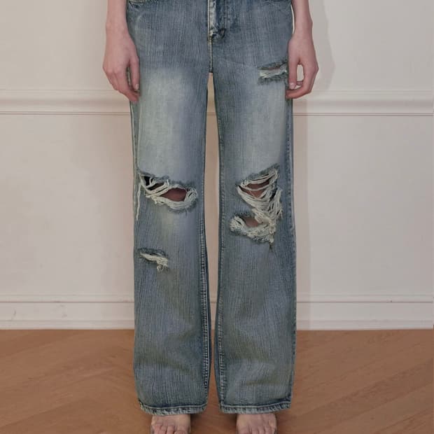 보헤미안서울 HIGHLIGHT DAMAGE WIDE PANTS, BLUE