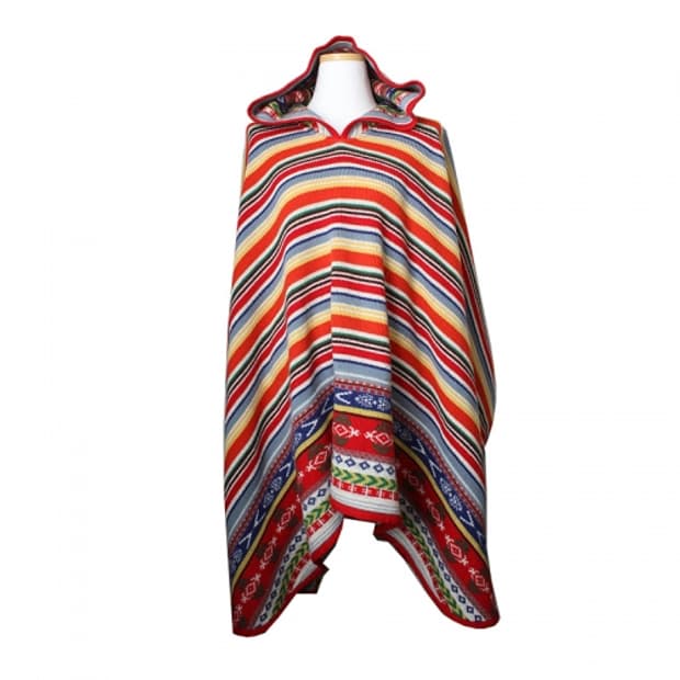 오일릴리 울 혼방 스트라이프 후드 판초 케이프 (프리 사이즈)