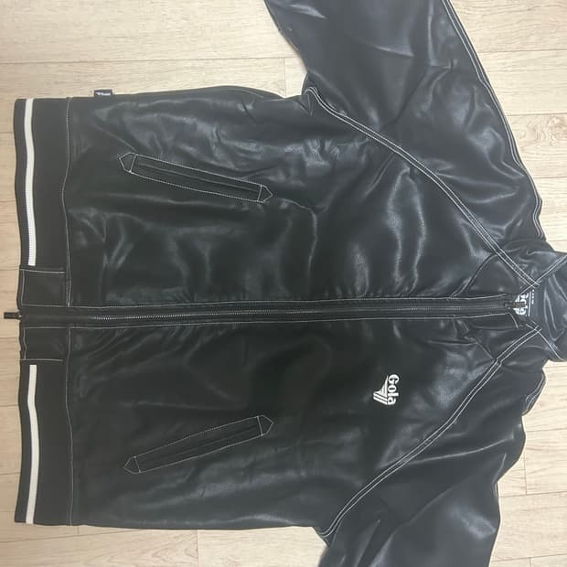 골라 스티치 포인트 레더 점퍼 블랙