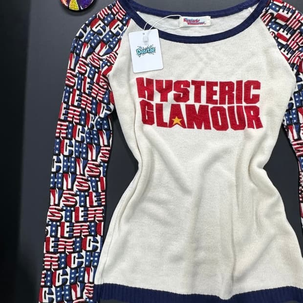 히스테릭글래머 레터링 스타 성조기 니트 롱슬리브 긴팔티