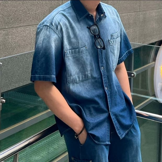 데님 셔츠 105 & 와이드 팬츠 셋업 32 세미오버핏