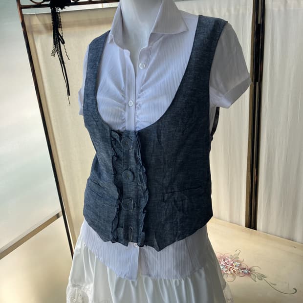 jpn vintage denim frill vest