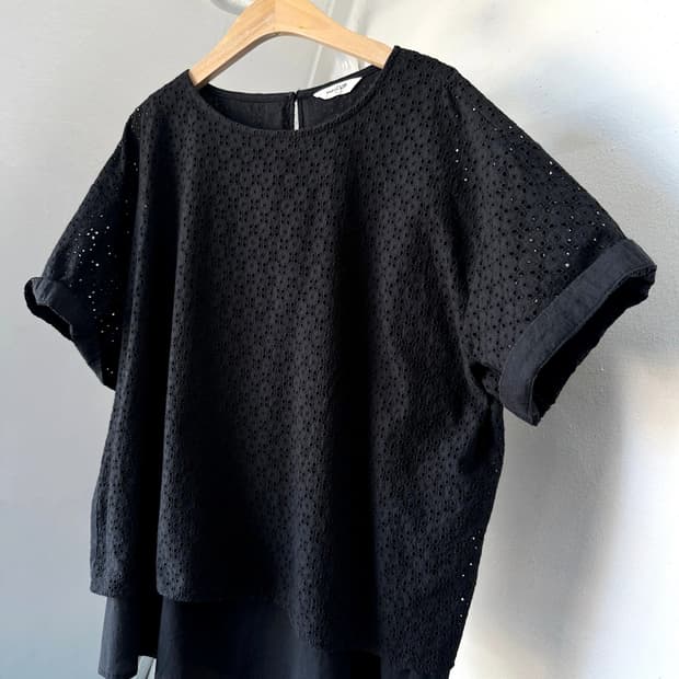 Wide silhouette panel cotton blouse shir