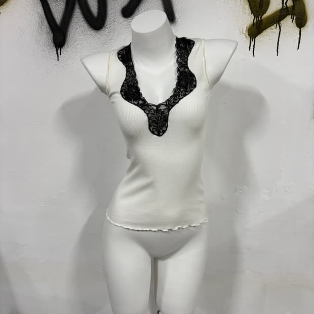 VTG 빈티지 긱시크 y2k 딱붙핏 레이스 골지 슬리브리스