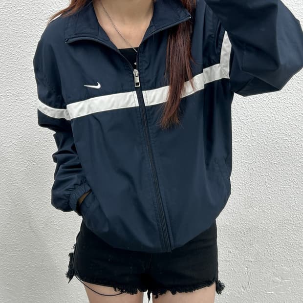 나이키 스우시 화이트라인 네이비 바람막이 M