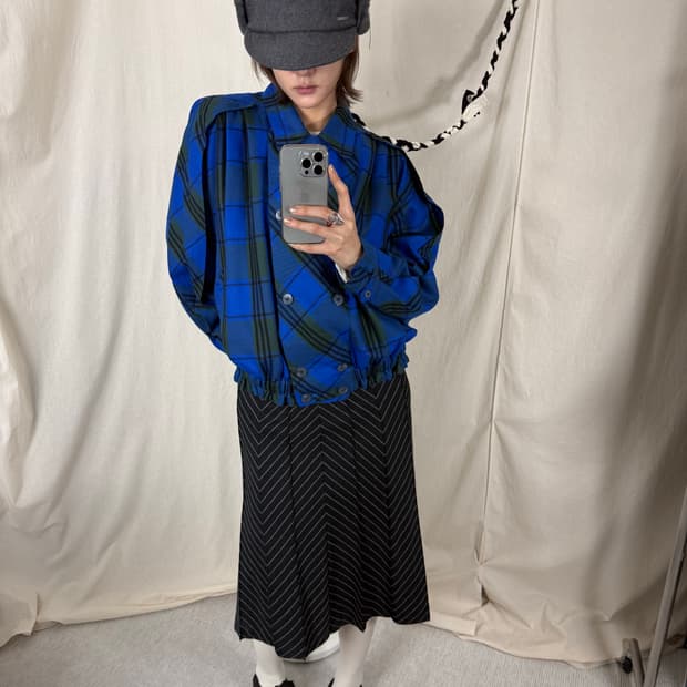 (Deadstock) ANJELA 블루 체크 더블 자켓