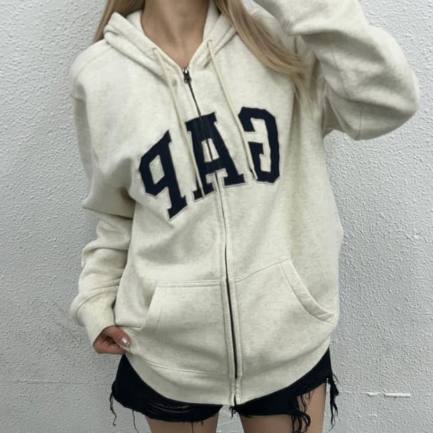 갭 센터로고 아이보리 후드집업 L