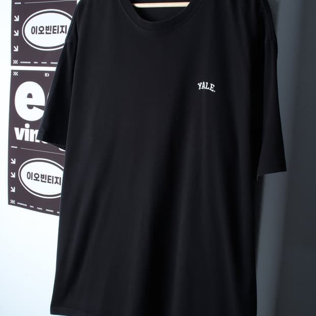 (XL-2XL) 예일 반팔 티셔츠 빅사이즈 스몰로고 블랙-H32145