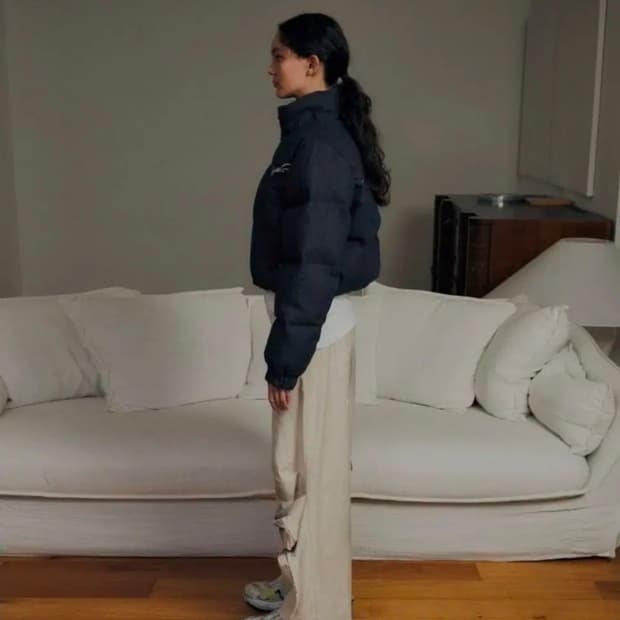 (미사용)로레일즈 데님 크롭 덕다운 자켓