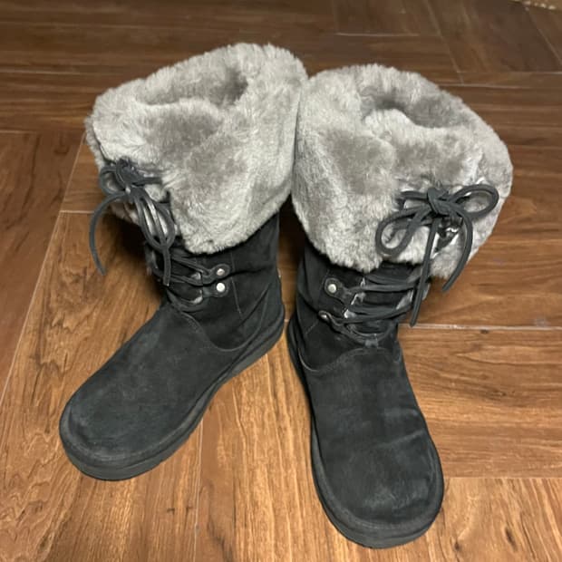 UGG Black Leather Winter Fur Boots