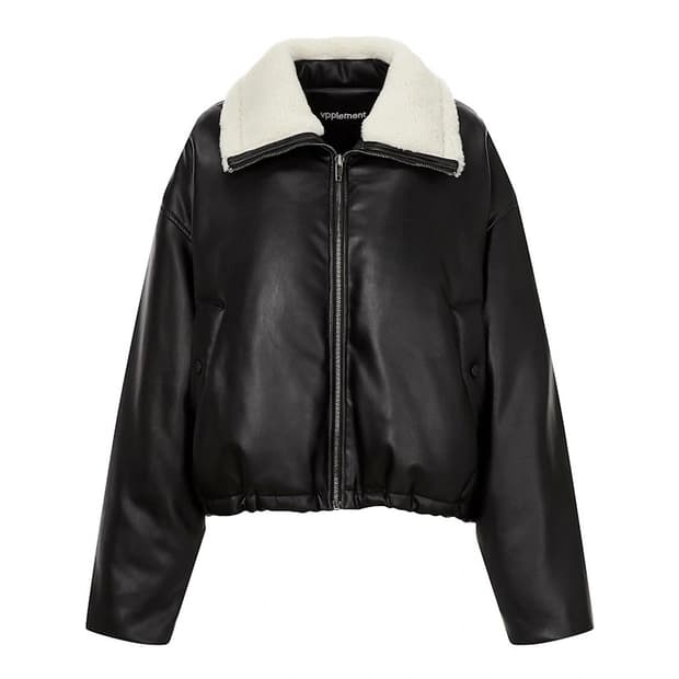 VPPLEMENT 크롭 페이크레더 구스 다운 가죽자켓 레더자켓