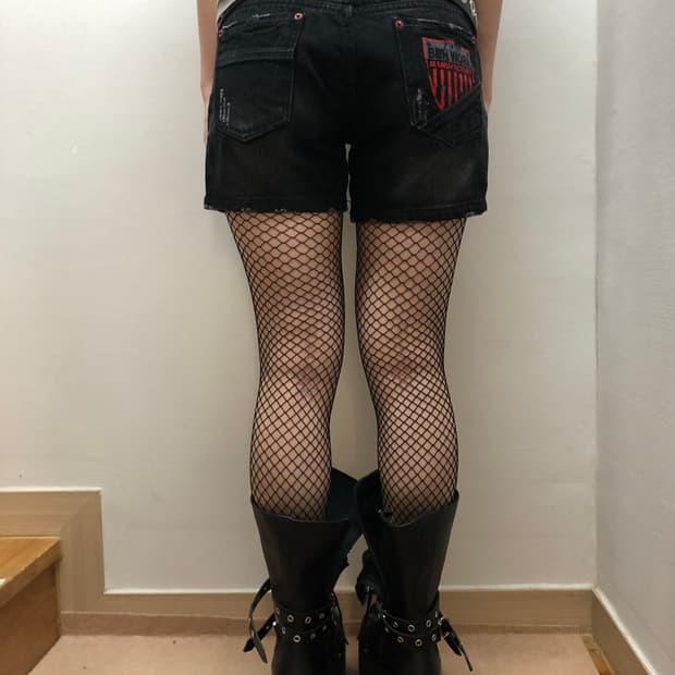 빈티지 블랙 펑크 데님 쇼츠