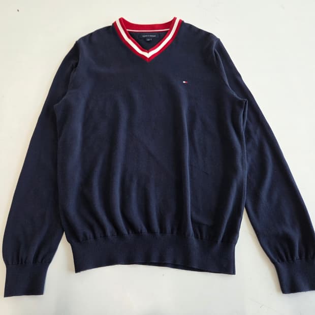 타미힐피거 브이넥 니트 네이비 L/G