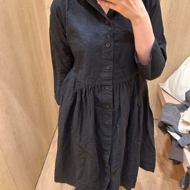 단추 후드 코튼 블랙 레이어드 원피스 모리걸 일본 빈티지