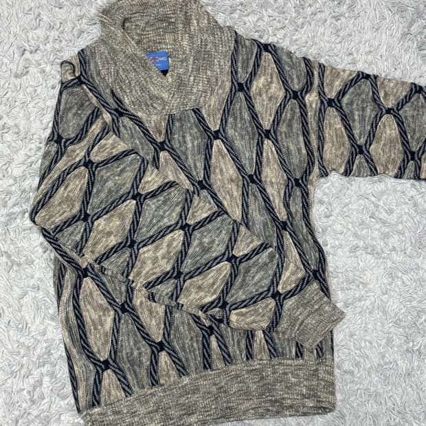 90s 빈티지 자카드 터틀넥 니트