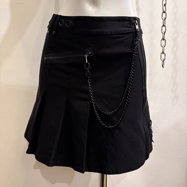 kill star 킬스타 십자가 패치워크 체인 블랙 미디스커트 펑크