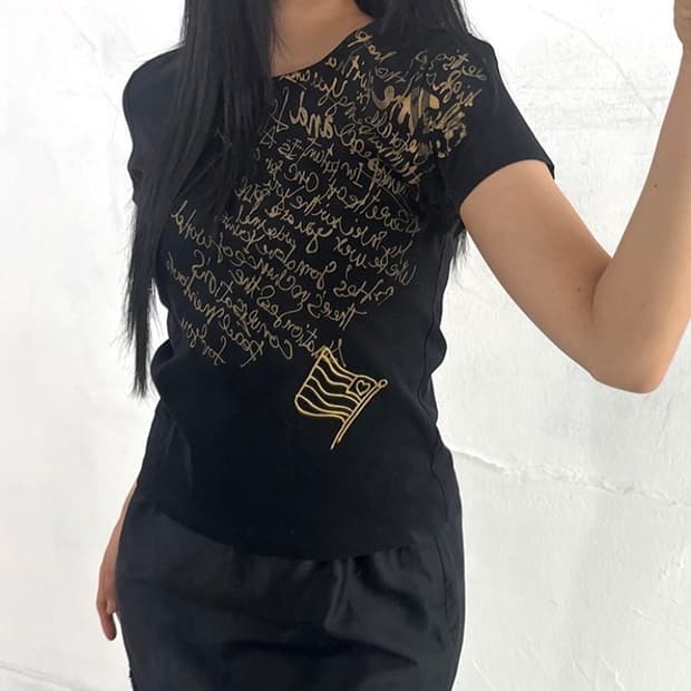 Gold Lettering Black half top