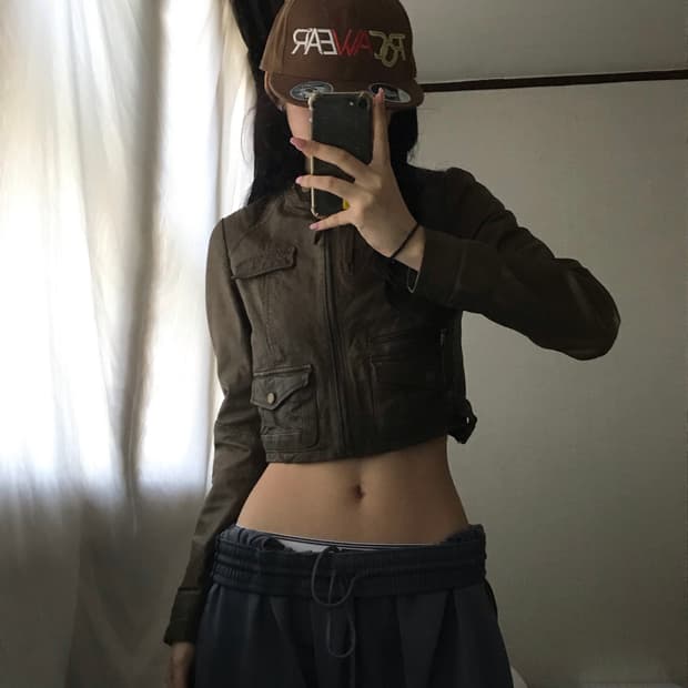 빈티지 넥버클디테일 레더자켓