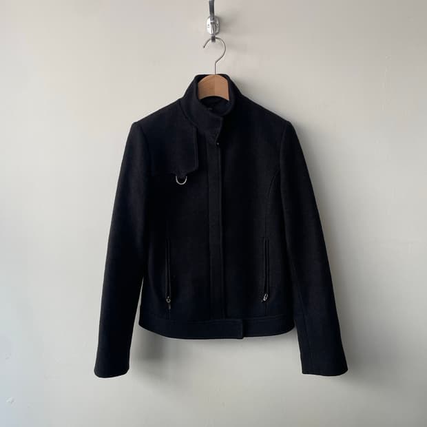 vintage high neck boucle wool jacket