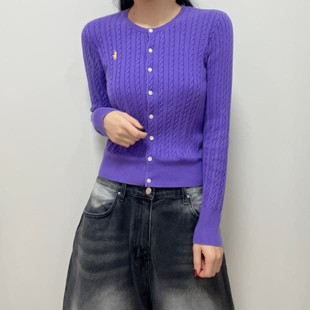폴로 랄프로렌 퍼플 꽈배기 니트 가디건