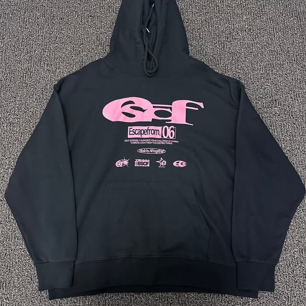 이스케이프프롬 프린트 후드티셔츠 블랙 L