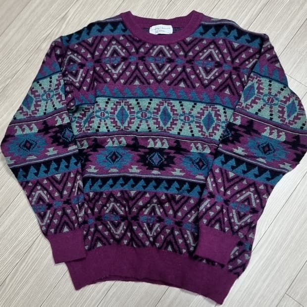 일본제90's Cassidy homme빈티지 패턴 니트 퍼플(100)