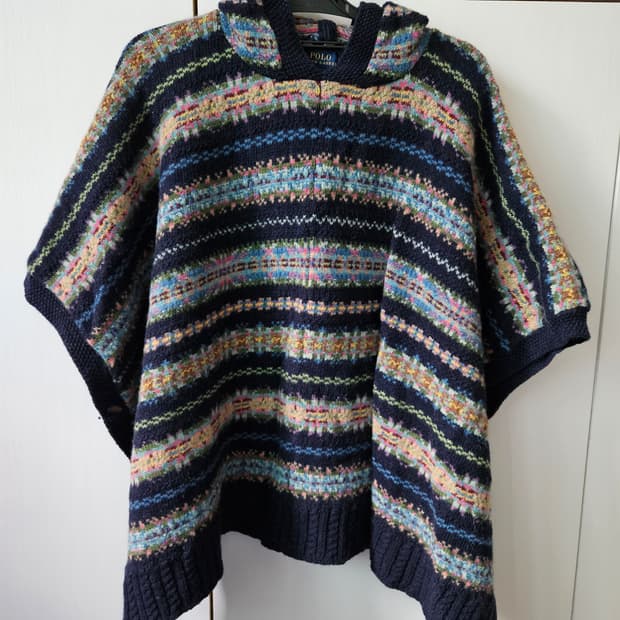 폴로 랄프로렌 페어아일 울 니트 케이프 후드 판초 L/XL 희귀 빈티지