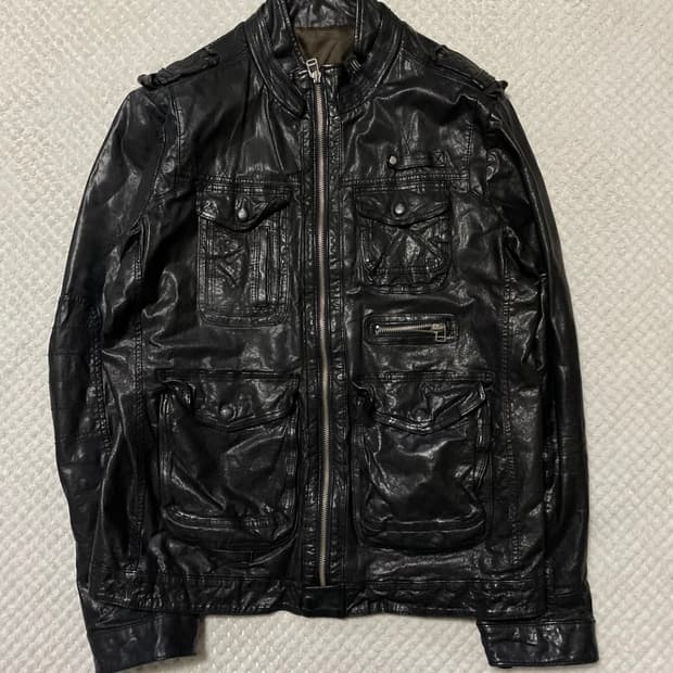 광희시장 웨스턴 무드 램스킨 양가죽 포켓 레더 자 켓 다크 브라운