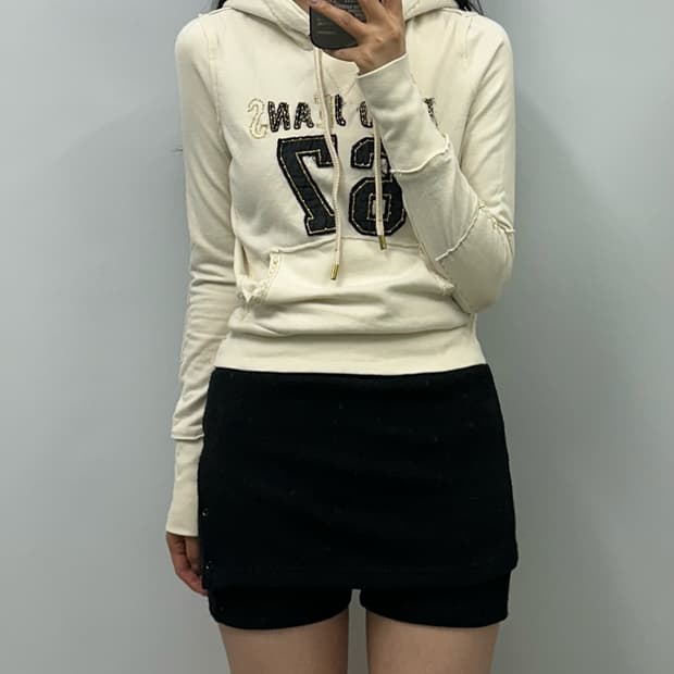 폴로 진스 스티치 아이보리 후드티