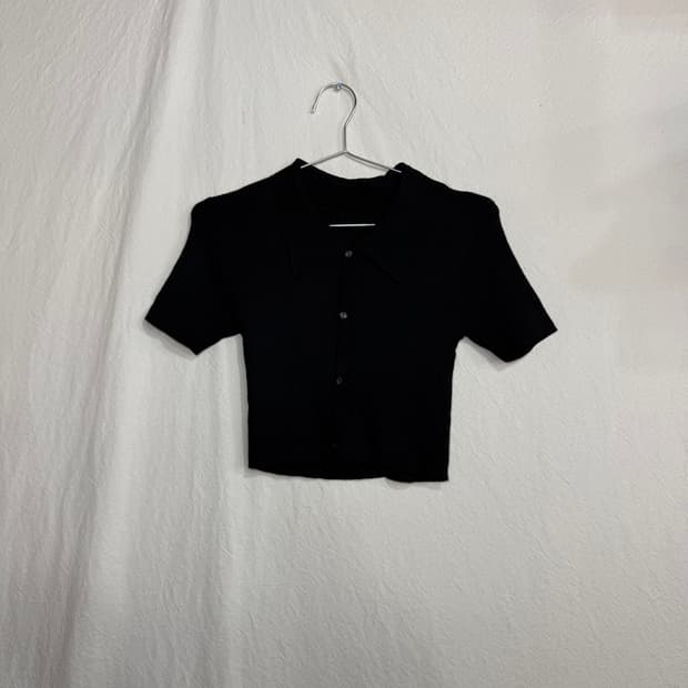 JP 크롭 골지 카라 반팔 가디건
