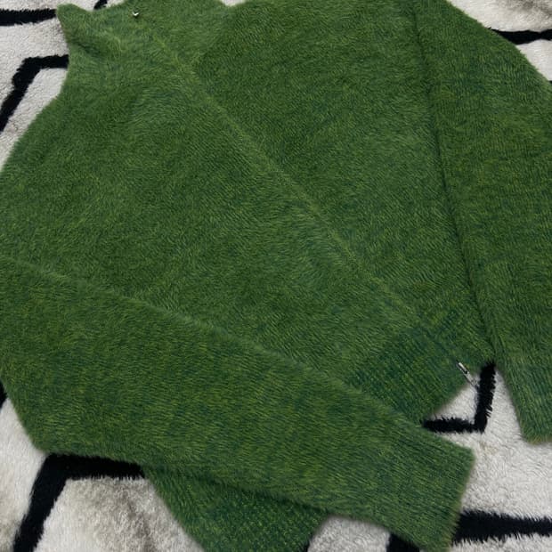 [XL]노매뉴얼 모헤어 헤어리 하이넥 니트 집업/글래스그린