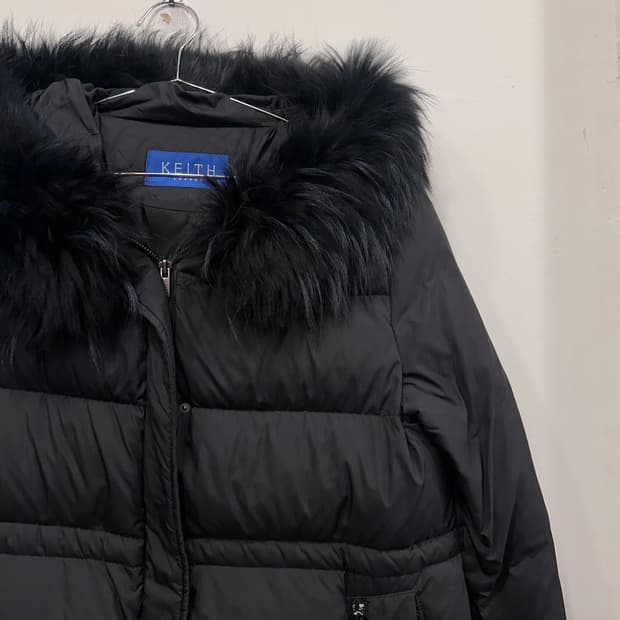 키이스 런던 구스다운 천연 모피 후드 롱패딩