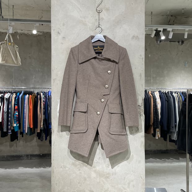 비비안 웨스트우드 앵글로마니아 멜란지 브라운 울 하프 코트