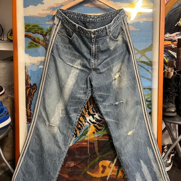 COBI +P JEANS 사이드라인 워싱 데님 팬츠 해
