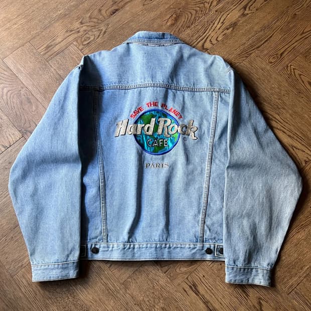 [L]90's 하드락카페 PARIS 세이브 더 플래닛 데님 트러커 자켓
