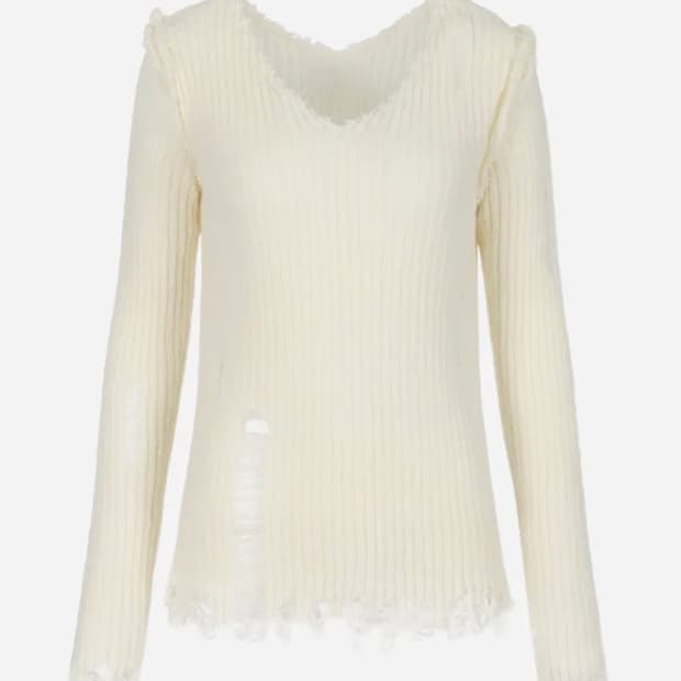 Aeed DISTRESSED FRINGE V-NECK KN