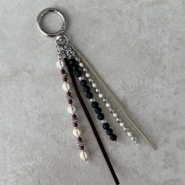 산호 호박석 실버 키링