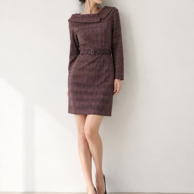라인 패턴 벨트 원피스 66사이즈