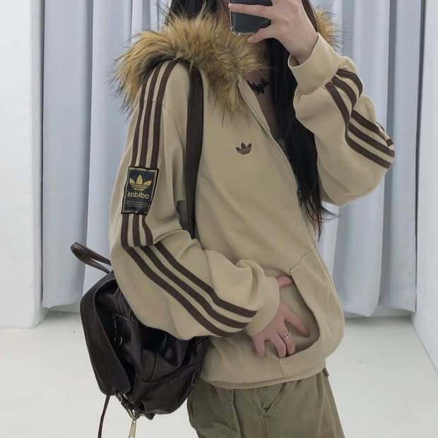 아디다스 90s 브라운 후드 퍼 와플 트랙탑