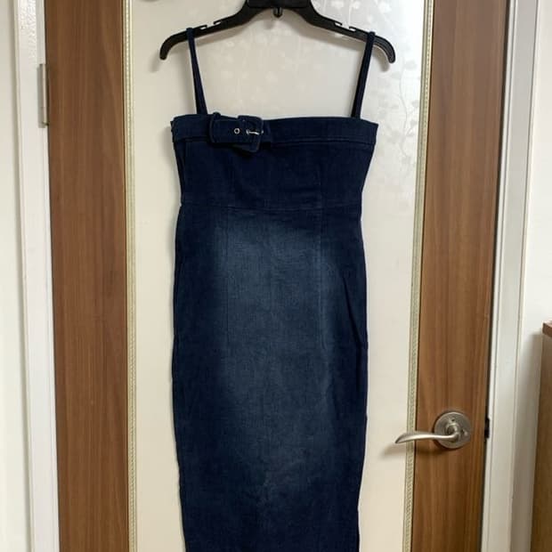 145 office 데님 미디 드레스